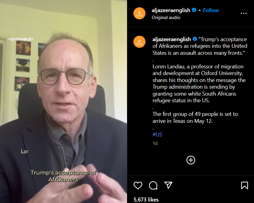 [WATCH] - “Trump’s acceptance of Afrikaners as refugees into the United States is an assault across many fronts.”⁠